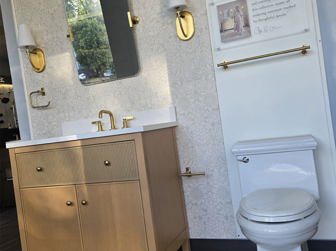Toilet and bathroom cabinet in the Penstan Indiana, PA Kithcen & Bath Boutique